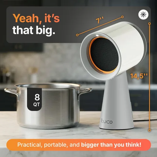 Miniatura 3 de TUCO Campana extractora portátil, ventilador de escape de cocina de escritorio con 3 velocidades, polímero de triple filtro, aluminio y carbono, Gris