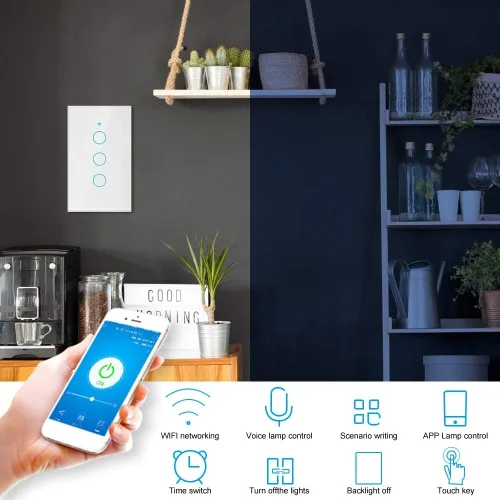 Miniatura 3 de Interruptor de pantalla táctil WiFi para el hogar Control en tiempo real Interruptor de CA de 3 vías Panel de hogar inteligente Compatible