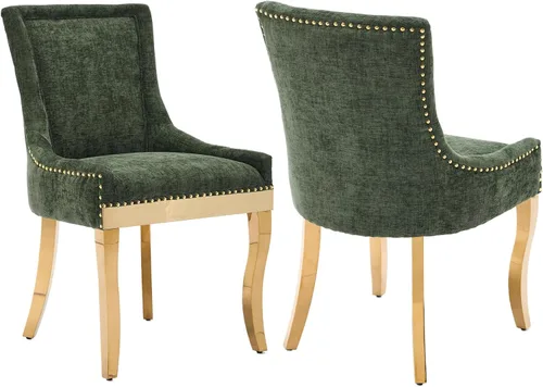 Miniatura 44 de Sillas de Comedor - Juego de 6 sillas de comedor modernas, tapizadas de tela con respaldo alto con ribete de cabeza de clavo y patas curvas