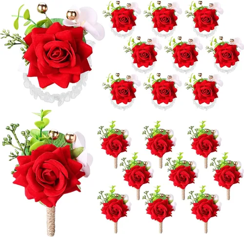 Miniatura 9 de Sherr Juego de 20 ramilletes de rosas negras y boutonnier para boda, ramillete de flores para boda, pulsera de pulsera para novio, para hombre, flor