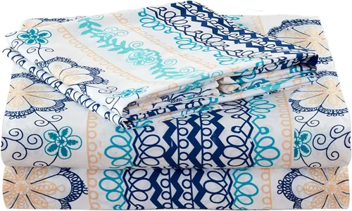 Miniatura 26 de JSD Juego de sábanas con estampado floral azul, tamaño Queen, 4 piezas, sábanas de microfibra con patrón suave, bolsillo extra profundo Sakura