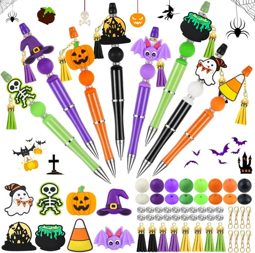 Miniatura 27 de CZWZ 8 piezas de bolígrafos de cuentas navideños, bolígrafos de plástico con cuentas y cuentas de silicona multicolor, bolígrafos navideños