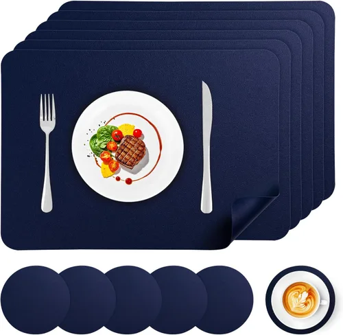 Miniatura 8 de Juego de 6 manteles individuales de vinilo, impermeables, de piel sintética, resistentes al calor, manteles individuales para mesa de comedor