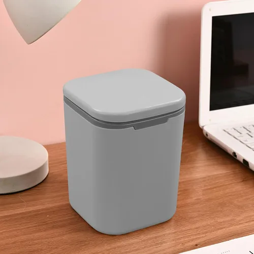 Miniatura 7 de Morcte - Cubo de basura pequeño de 0.5 galones, mini bote de basura gris para escritorio Mini papelera de escritorio, tapa de botón