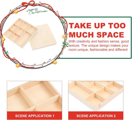 Miniatura 4 de EXCEART Caja de decoración de Navidad, bandeja de madera con divisores, 4 compartimentos, caja de almacenamiento decorativa para joyas, organizador