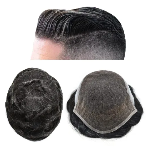 Miniatura 89 de Mens Toupee Human Hair Replacement System Swiss Lace Toupee For Men Hair Piece Protesis Capilar Mens Hairpiece 5X7#1 Jet Black 120% Density