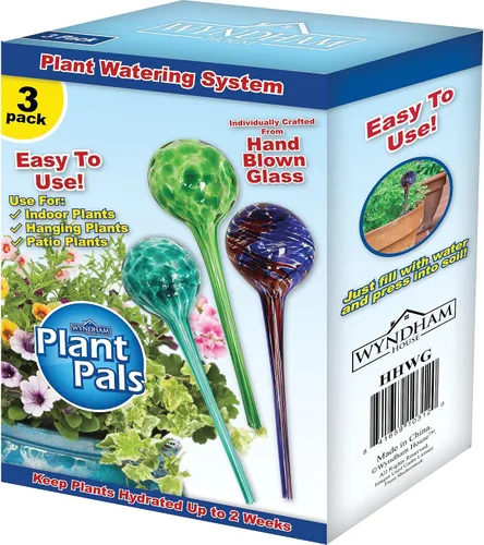 Miniatura 2 de Juego de 3 globos de riego de plantas, para interiores y exteriores, coloridos vidrios soplados a mano multicolor para uso diario