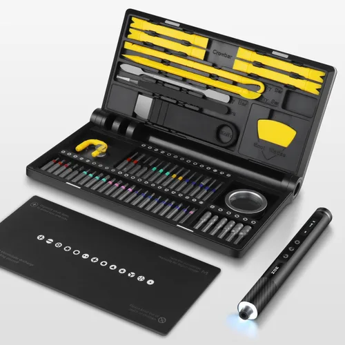 Juego de destornilladores pequeños, destornillador eléctrico 71 en 1 inalámbrico con luz LED, 5 ajustes de torque, MAX 0.6Nm, juego de 42 puntas