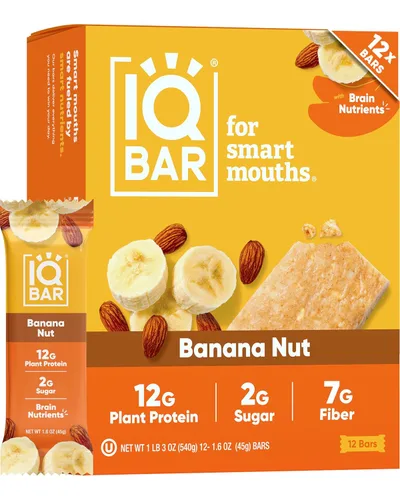 Miniatura 24 de IQBAR - Barras de proteínas para el cerebro y el cuerpo a base de plantas - Banana y nuez - 24 unidades - Keto, veganas, bajas en carbohidratos