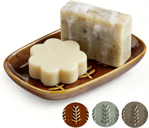 Miniatura 23 de Miamolo Jabonera limpiadora para ducha, jabonera de cerámica para barra de jabón grande, champú o esponja, bandeja ahorradora de jabón para baño