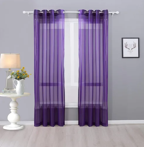 Miniatura 13 de Interior Trends Ariana - Juego de 2 cortinas de gasa transparente totalmente cosida con ojales (63 pulgadas de largo, beige)