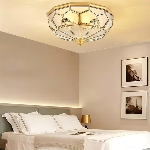 Miniatura 16 de LIGHTLAND Lámpara de Techo de Montaje al Ras de 13.8 Pulgadas, Lámpara de Techo de Latón de 3 Luces con Pantalla de Vidrio, Accesorios de Luz