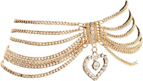Miniatura 2 de Pulsera de cadena de metal dorado para mujer, estilo occidental, tobillera con dije de corazón, Metal, Sin gemas.