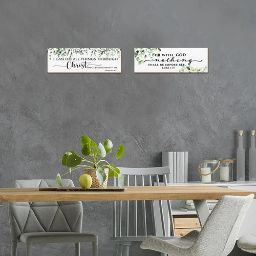 Miniatura 4 de Yalikop 2 piezas de arte inspirador de pared verde salvia, citas motivacionales positivas, letrero de madera de las Escrituras cristianas