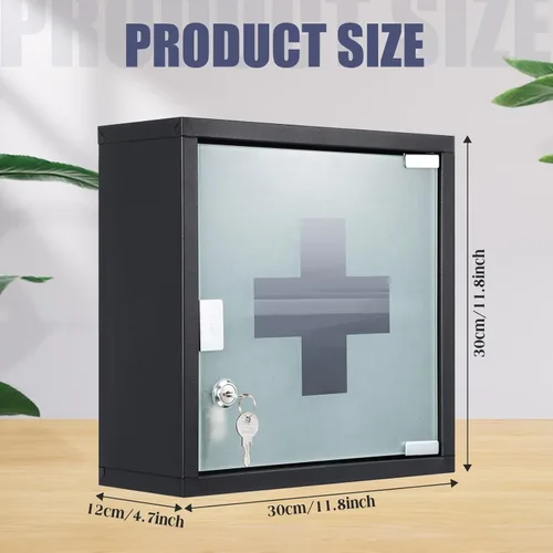 Miniatura 3 de Timgle Armario de pared de primeros auxilios con cerradura para medicamentos montado en la pared del baño, gabinete médico colgante con puerta