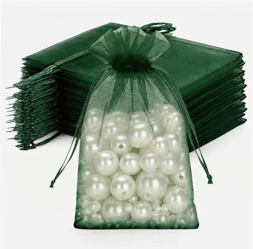 Miniatura 10 de Joycraft 50 bolsas de organza, bolsas de tul transpirables doradas de 4 x 6 pulgadas con cordón, bolsa de malla transparente para recuerdos de boda