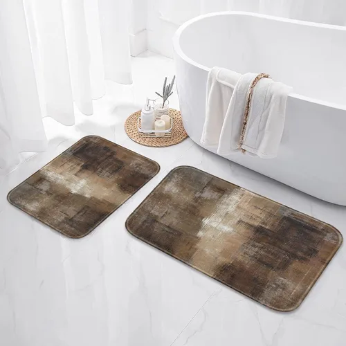Miniatura 2 de Britimes - Juego de tapetes modernos abstractos para baño, 2 tapetes de arte lavables en marrón y gris, tapetes para piso, alfombras para baño