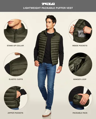 Miniatura 3 de TSLA Chaleco acolchado ligero y plegable para hombre, resistente al agua, para invierno y exteriores