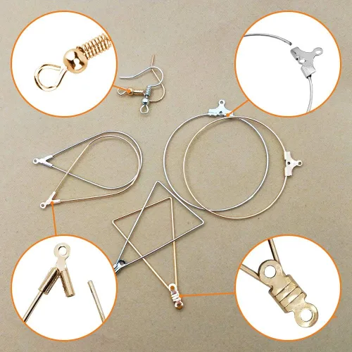 Miniatura 5 de Juego de 96 aretes de aro con cuentas para hacer joyas, aretes triangulares, lágrimas, redondos, con 200 ganchos para aretes, aros y alambres