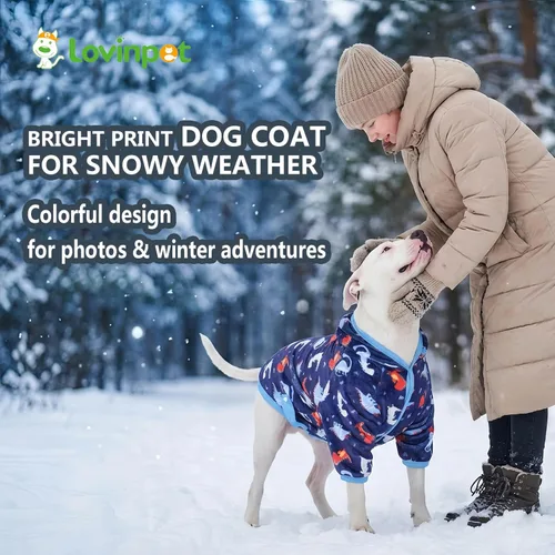 Miniatura 4 de LovinPet Sudadera con capucha para perros grandes, ropa de invierno ligera de franela para perro, tela agradable a la piel, con estampado