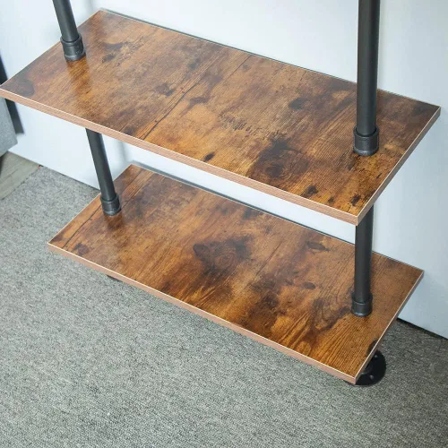 Miniatura 8 de Estantería Industrial de 5 estantes con tubos, estantería moderna y negra, estante de escalera para montaje en pared con marco de metal