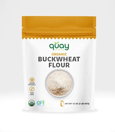 Quay Naturals Harina de trigo sarraceno orgánico, 2 libras, sin gluten, sin OMG, vegana | Cultivada en Estados Unidos, molida a piedra, rico sabor a