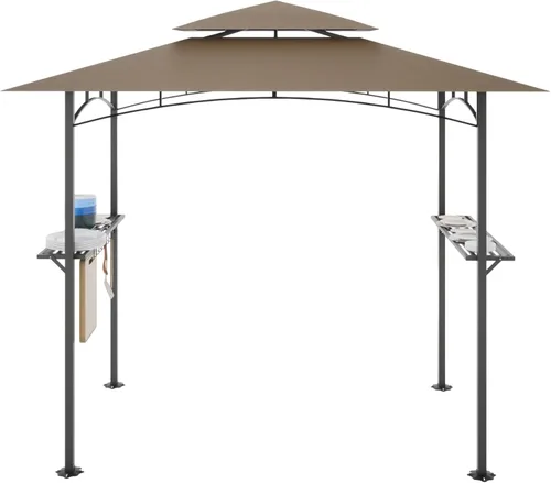 Miniatura 9 de Gazebo de parrilla de 8 x 5 pies, carpa de parrilla para parrilla al aire libre, gazebo de barbacoa de doble nivel con marco de acero, dos estantes