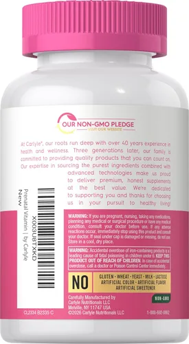 Miniatura 3 de Carlyle - Vitaminas prenatales para mujeres 120 cápsulas Fórmula multivitamínica y mineral con ácido fólico Suplemento sin organismos