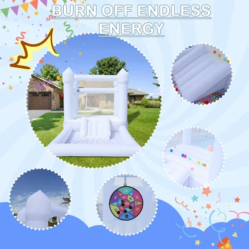 Miniatura 5 de Casa inflable blanca de rebote para niños, casa inflable blanca con soplador UL, piscina de bolas grande y espaciosa sala de diversión para niños