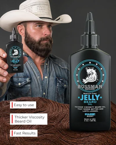 Miniatura 3 de Bossman Aceite de gelatina para barba para hombres (4 onzas, aroma mágico): suaviza, hidrata y acondiciona con ingredientes naturales