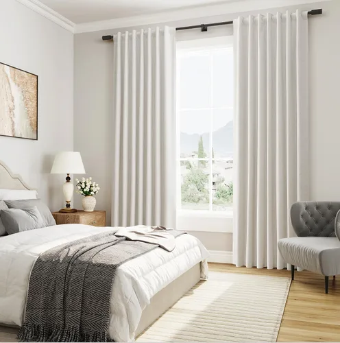 Miniatura 6 de Cortinas 100% Opacas Verde Oscuro 72 Pulgadas de Largo 2 Paneles para Dormitorio Aislantes Textura de Lino Sólido Cortinas Oscurecedoras