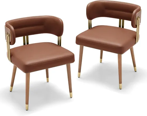 Miniatura 19 de ARTPLAN Juego de 2 sillas de comedor de cuero de nogal, modernas sillas de cocina con cojín de espuma de alta resistencia y marco de acero 2-Azul