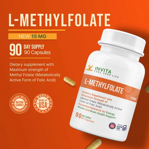 Miniatura 3 de INVITA L-metilfolato de 15 mg – Folato de metilo activo formulado por un médico – Suplemento 5-MTHF para la energía, el estado de ánimo y la salud