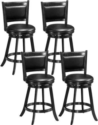 Miniatura 7 de ERGOMASTER Taburetes de bar giratorios de 24 pulgadas con respaldo, madera de caucho, negro, juego de 2