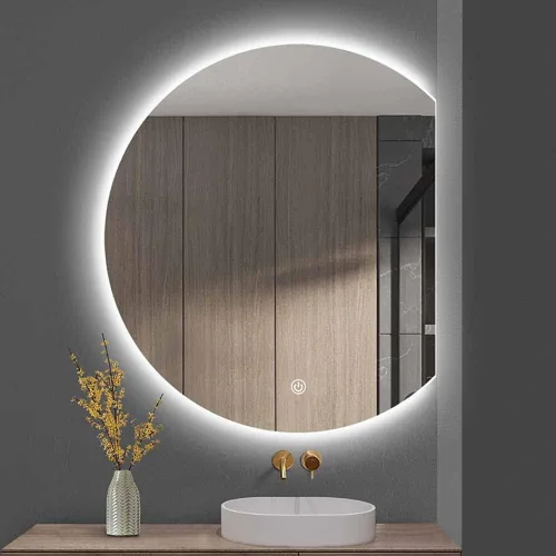 TISSY Espejo LED de media luna de 40 pulgadas, regulable, espejo de baño, espejo de tocador antivaho sin marco, espejo de pared retroiluminado a