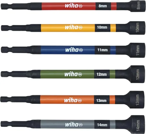 Wiha 70487 Juego de 6 piezas de colocador de tuercas magnético con código de colores métrico