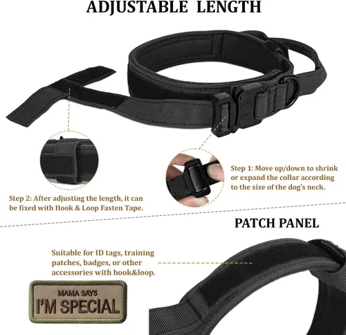 Miniatura 3 de Collar táctico para perros con asa - Collar de entrenamiento militar ajustable de nailon suave y hebilla de metal resistente para perros medianos