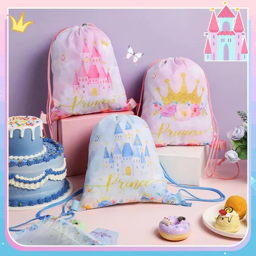 Miniatura 4 de Censen 24 piezas de bolsas con cordón, conjunto a granel, 12 x 10 pulgadas, bolsas de regalo con temática de princesa y príncipe, bolsas de regalo