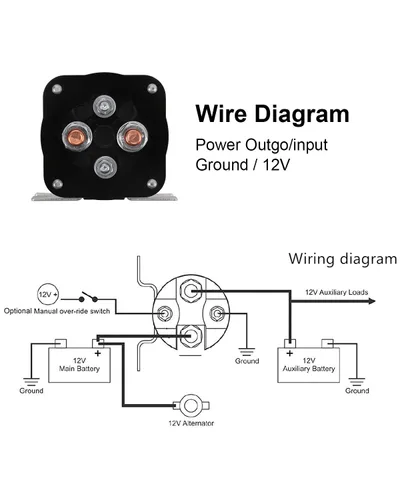 Miniatura 5 de Aislador de batería de 500 amperios para relé de audio móvil, kit de relé aislante de batería continua 12v 500A