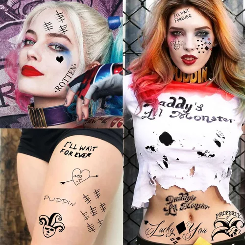 Miniatura 3 de TASROI 5 hojas de calcomanías de tatuaje HQ Joker para mujeres, hombres y adultos, tatuajes temporales de Halloween, kit de maquillaje de cara