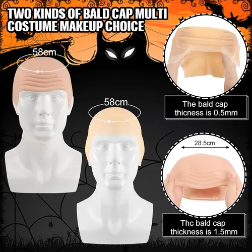 Miniatura 3 de WILLBOND 4 piezas de gorras calvas de Halloween para maquillaje de látex calvo, gorra para cabeza, peluca, sombrero, accesorios de disfraz