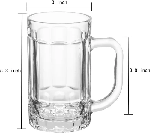 Miniatura 2 de Paquete de 2 tazas de cerveza pesadas, vasos de cerveza grandes con asa, jarras de vidrio de 14 onzas, juego de vasos de cerveza clásicos