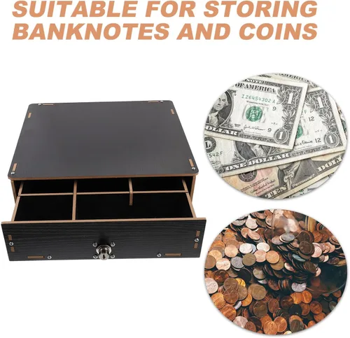 Miniatura 2 de VILLCASE Cajón manual de registro para sistema de punto de venta Cajón de efectivo con bandeja extraíble Cerradura de llave Organizador de dinero