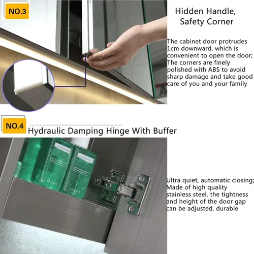 Miniatura 4 de Armarios de baño con espejo, gabinete de baño LED con estantes, armario de espejo de baño de almacenamiento con luces LED con luz ambiental y espejo