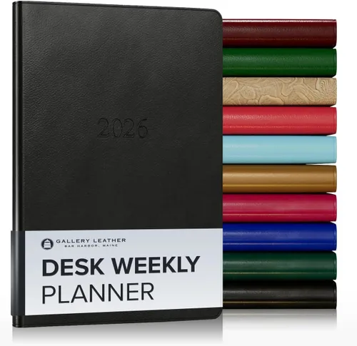 Miniatura 39 de Gallery Leather Agenda semanal y mensual grande 2025-2026, agenda y cuaderno con elegantes bordes de página dorados dorados, 12 meses, cactus Cactus