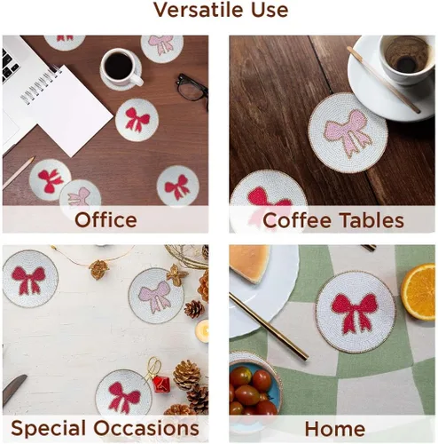 Miniatura 8 de Folkulture Juego de 4 posavasos Posavasos bohemios hechos a mano con cuentas, decoración de mesa decorativa para café y cócteles Bonitas