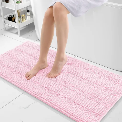Miniatura 268 de Grandaily Alfombras de baño de felpilla a rayas de 24 x 16 pulgadas, extra gruesas y suaves, absorbentes, parte trasera de goma, alfombra de ducha