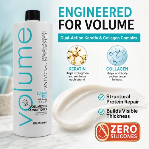 Miniatura 3 de KERAGEN - Acondicionador voluminizador para cabello fino con queratina y colágeno, sin sulfato de 32 onzas - Añade grosor, hidrata y mejora