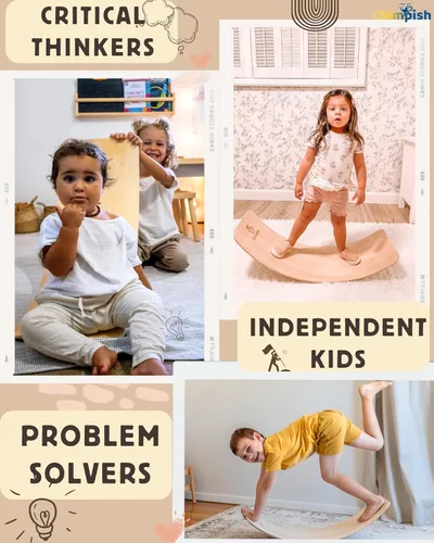 Miniatura 9 de Tabla de equilibrio de madera – Tabla de balanceo segura para los dedos de 37 pulgadas para niños pequeños, tabla de equilibrio de madera para niños