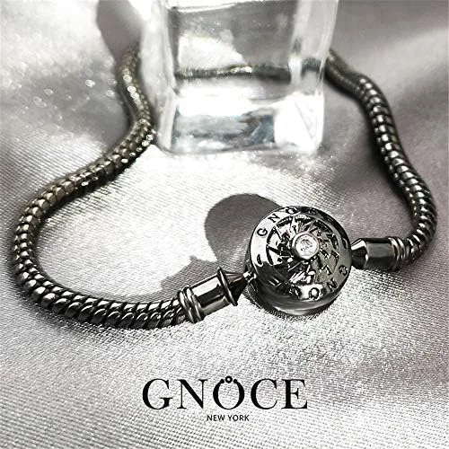 Miniatura 7 de GNOCE Pulsera de plata de ley 925 con colgante de calavera y corazón diseño de murciélago con cierre
